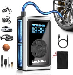 Lucklike Tire Inflator Portable Air Compressor, 150PSI Cordless Portable Air Pump for Car Tires with Pressure Gauge & LED Lights- 5X Faster Tire Pump for Car, Motorcycle, Bicycle and Balls