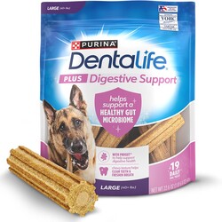 DentaLife Plus Digestive Support Dog Treats for Large Dogs 40 lbs. and up, Cleans Teeth, Freshens Breath, & Supports Healthy Gut, Chicken & Pumpkin Flavor, 22.6 oz., 19 Chews - 19 ct. Pouch