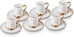 KARACA Afra 12-Piece Bone China Espresso/Turkish Coffee Cup & Saucer Set 90 ml – Elegant White Bone China Set for 6