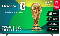 Hisense 55" Class U6 Series Mini-LED 4K UHD Smart Fire TV (55U65QF, 2025 Model) - QLED, Native 144Hz, HDR10+, Dolby Vision IQ, Dolby Atmos, Game Mode Pro, ALLM, Alexa Built in, Black