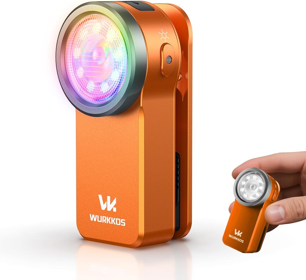 Wurkkos HD03 EDC Flashlight Rechargeable Clip-on Light, 680Lumens Mini Pocket Flashlight with RGB, Magnetic Small Flat Flashlight for Camping, Repairing, Signaling, Cycling (Orange)