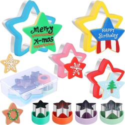 8-Piece Star Cookie Cutter Set with Storage Box - Heavy Duty Stainless Steel Baking Tools, Plastic Handles, Dishwasher Safe, Kids Friendly for Cookies, Biscuits, Vegetable, Fruit and Sandwiches
