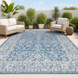 JONATHAN Y Vine and Border Indoor Outdoor Area Rug 8X10 Navy/Gray, Palazzo Textured Weave for Backyard, Patio, Porch, Easy-Cleaning, High Traffic, Pet-Friendly, Non-Shedding (SMB103A-8)