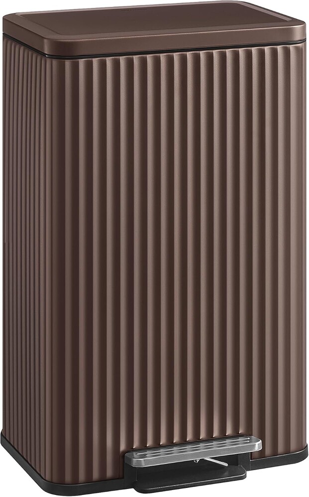 SONGMICS Trash Can, 13 Gallon (50 L) Garbage Can for Kitchen, with Lid, Pedal, and Removable Inner Bucket, Soft Close, Stainless Steel, 15 Trash Bags (Code K) Included, Brown ULTB586MZ01