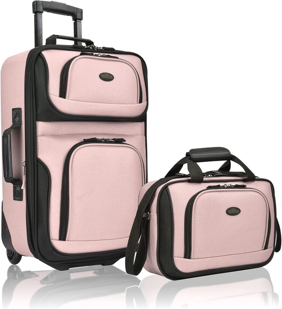 U.S. Traveler Rio Lightweight Softside Rolling Carry-on Suitcase, 2-Wheel Set, Pink