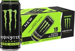 Monster Energy Zero Sugar, Green, Original, Low Calorie Energy Drink, 16 Ounce (Pack of 15), Can