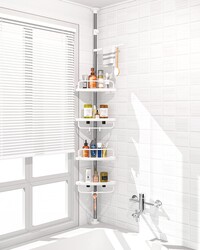 ADOVEL 4 Layer Corner Shower Caddy, Stainless Steel Constant Tension Pole Shower Organizer, Adjustable Corner Shower Shelf, Rustproof 3.3 to 9.8 ft