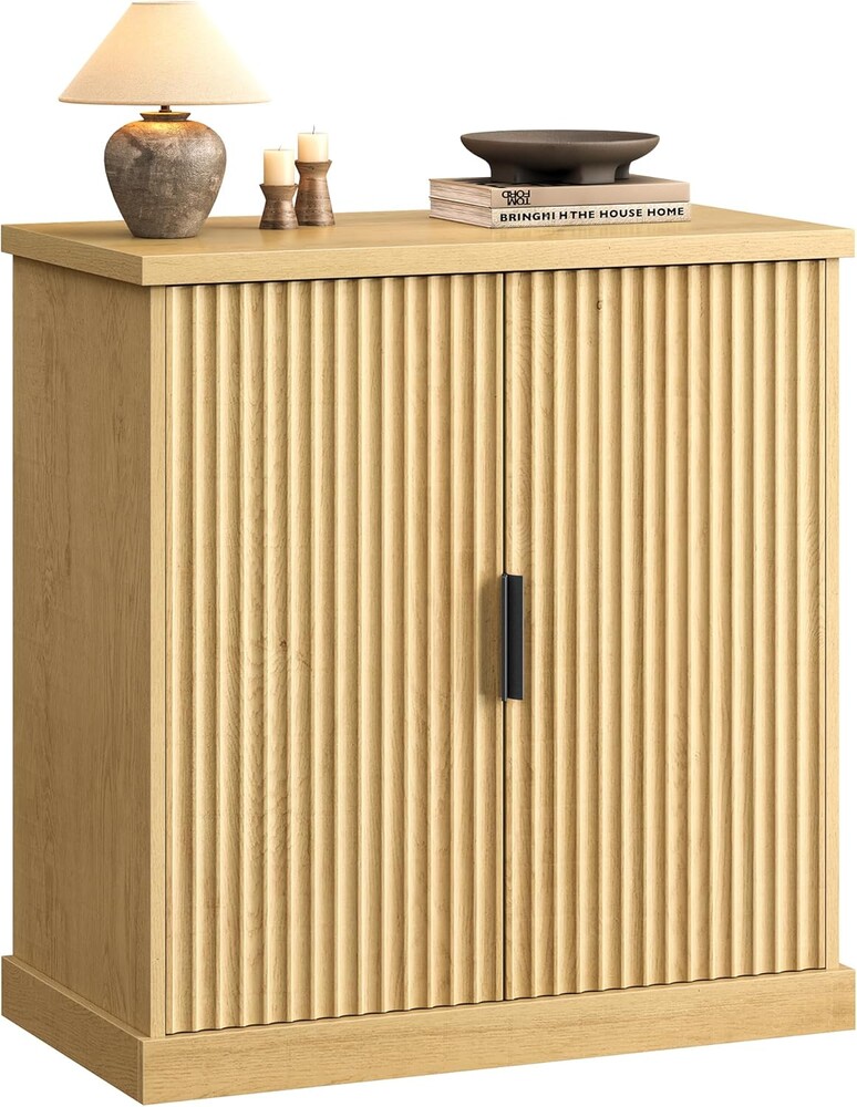 VASAGLE MAXE Collection - Buffet Cabinet, Fluted Console Cabinet, Sideboard with Adjustable Shelf, Mid Century Modern Buffet Table, 15.8 x 29.9 x 31.5 Inches, Oak Beige UBBK344Y01