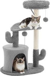 DUMOS 33-inch Cat Tree Tower for Indoor Cats, Small Cat Scratching Post with Curved Bed, Cat Tree with Cat Condo for Adult, Grey