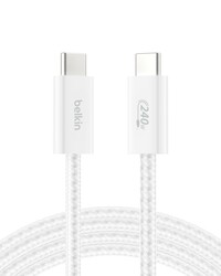 Belkin USB C to USB C Cable, 6.6ft, 240W - Type C Charger, iPhone Charger Cord, Soft, Braided, Flexible for iPhone 17, Galaxy S25, Pixel 10, MacBook, Chromebook, iPad Pro, Switch Steam Deck – White