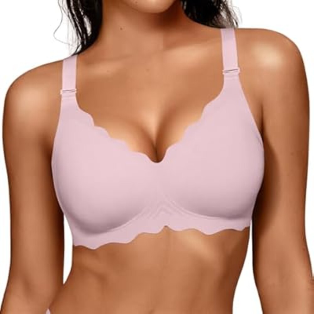 OEAK Women Jelly Bras No Underwire Scalloped Push Up Buttery Soft Tshirt Bra Seamless Full Coverage Convertible Everyday Bra