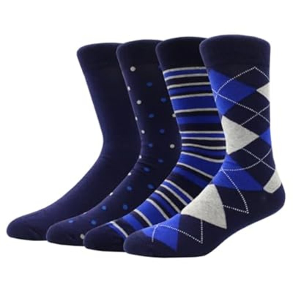 suokesi Men's Cotton Blend Crew Socks, Striped Novelty Fun Design, Size 8-15, Casual