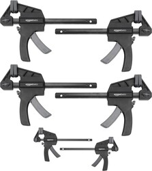 Amazon Basics 6-Piece Easy-to-Use One-Handed Trigger Clamp Set, 2 Pack of 4-inch, 4 Pack of 6-inch, Black/Grey