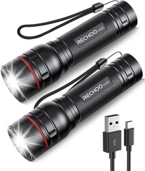 RECHOO Rechargeable Flashlights High Lumens, 2 Pack G1000 Super Bright Flash Light, Small Led Tactical Flashlight with 3 Lighting Modes, Portable Flashlights for Camping Home (Battery Included)