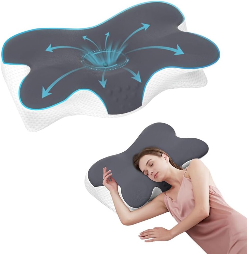 Cervical Neck Pillow for Neck Pain Relief, Ergonomic Neck Support Pillow for Sleeping, Contour Memory Foam Side Sleeper Pillow for Back Stomach Sleepers with Pillowcase