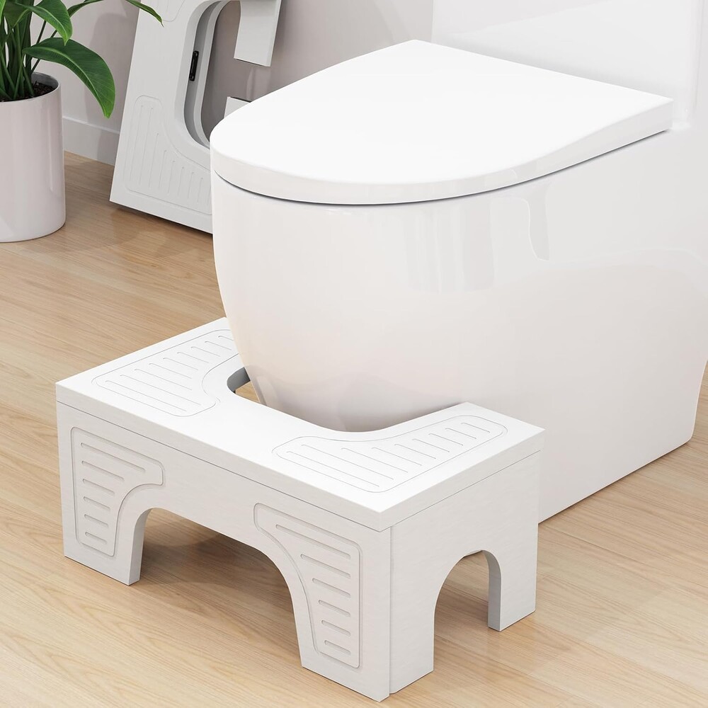 Foldable Toilet Stool Squat for Adults and Kids, 7" & 9" Adjustable Heights Bamboo Flip Poop Stool with Anti-Slip Layer for Bathroom - Improve Squatting Posture[No Installation Required]