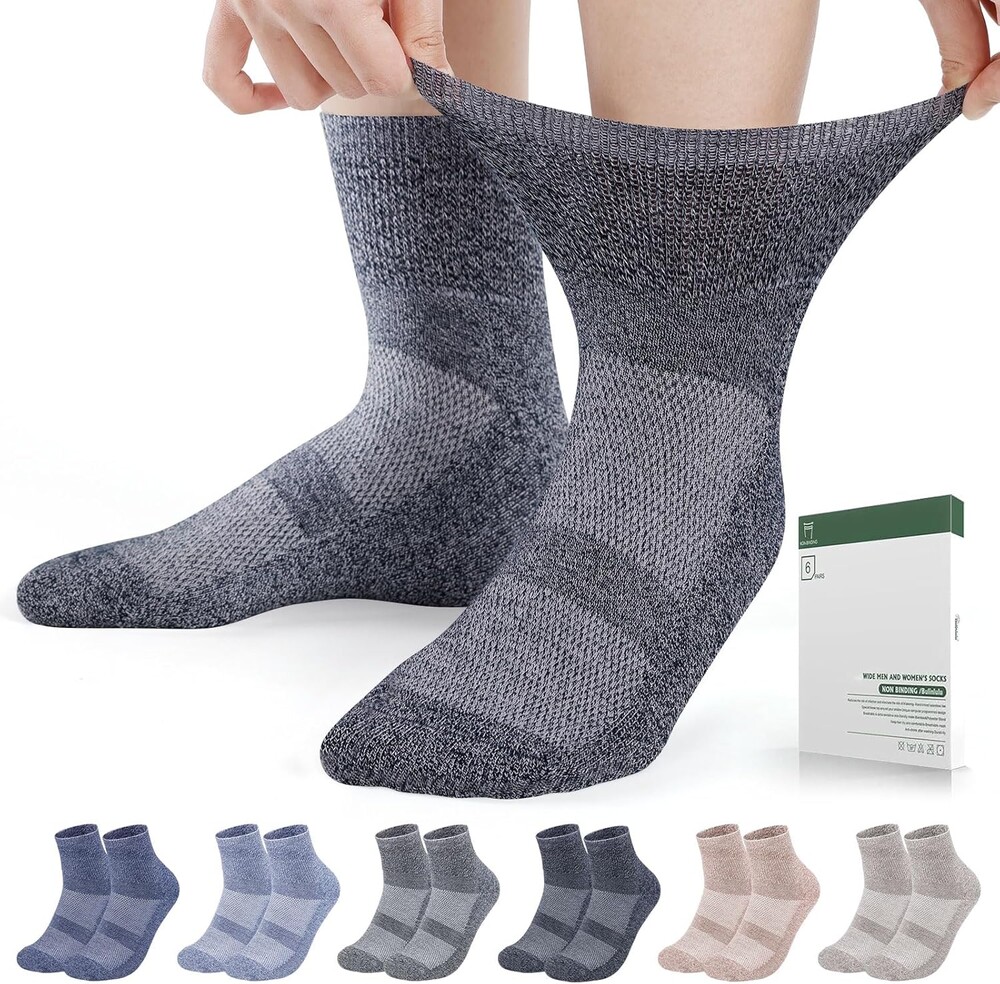 Bulinlulu Diabetic Socks for Men Women,6 Pairs Bamboo Viscose Non Binding Ankle Diabetic Socks for Women Men Size 9-12 13-15