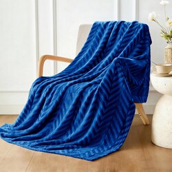 Whale Flotilla Flannel Fleece Throw Blanket for Couch Sofa Bed, Soft Velvet Lightweight Throws Plush Fluffy Chevron Design Decorative Blankets for All Season, 50x60 Inch, Royal Blue