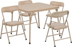 Flash Furniture Mindy Kids 5-Piece Folding Square Table and Chairs Set for Daycare and Classrooms, Children's Activity Table and Chairs Set, Tan