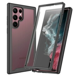 Dteck for Samsung Galaxy S23 Ultra Case with Built-in Screen Protector, Full Body Protector Shockproof Rugged Bumper Clear Back Protective Cover,Black