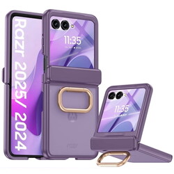 Vizvera for Motorola Razr 2024/Razr 2025 With Ring Holder,Screen Protector,Hinge Protection,Wireless Charging,Skin Feel Matte Phone Case-Purple