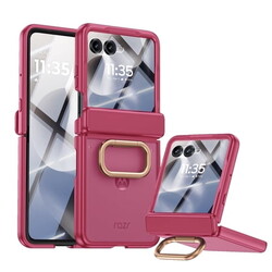Vizvera for Samsung Galaxy Z Flip 7 Case with Ring Holder & Screen Protector & Hinge Protection,Wireless Charging,Skin Feel Matte PC,Shockproof Phone Case-Rose Red