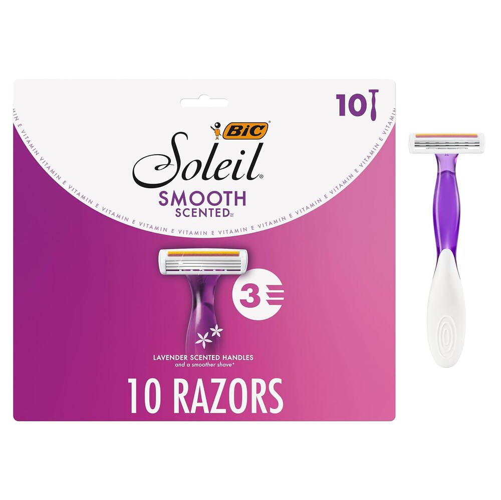 BIC Soleil 3 Scented Women's Disposable 3-Blade Razors, Calming Lavender Scent and Vitamin E Moisture Strip, 10-Pack