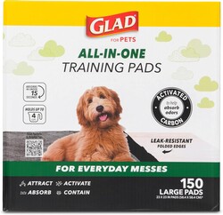 Glad for Pets Black Charcoal Puppy Pads - Super Absorbent Disposable Dog Pee Pads, Potty Training Pads, and Pet Supplies - Dog Pee Pads for Crate Training and Indoor Use 23" x 23" - 150 Count