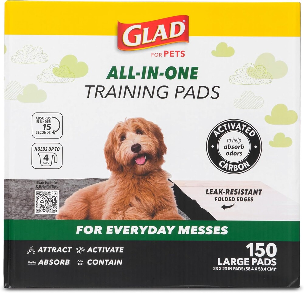 Glad for Pets Black Charcoal Puppy Pads - Super Absorbent Disposable Dog Pee Pads, Potty Training Pads, and Pet Supplies - Dog Pee Pads for Crate Training and Indoor Use 23" x 23" - 150 Count