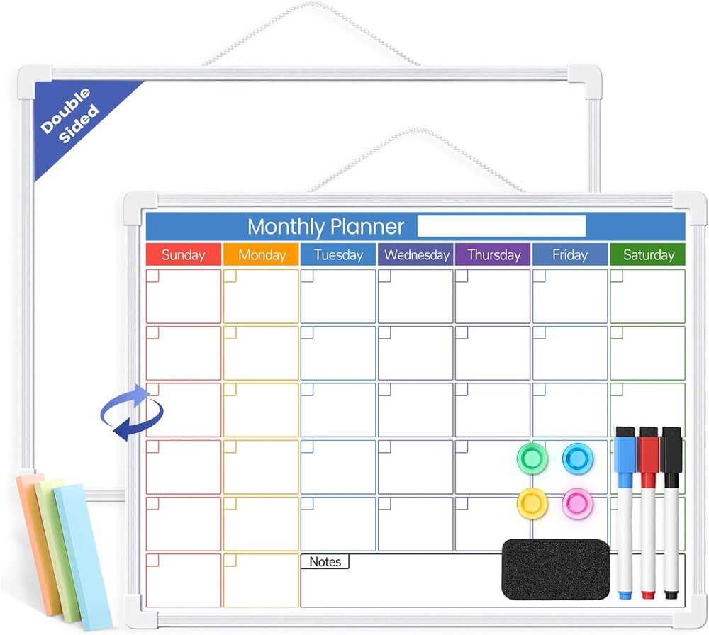 Blue Whiteboard Calendar for Wall,16" x 12" Hanging Dry Erase Calendar Board, Monthly White Board for Home,School, Office