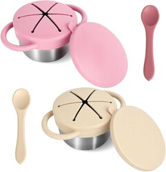 2 Pack Toddler Snack Cups,Detachable Stainless Steel Spill Proof Snack Cups for Toddlers with Spoon is Included,Bpa-Free,Food Grade Silicone