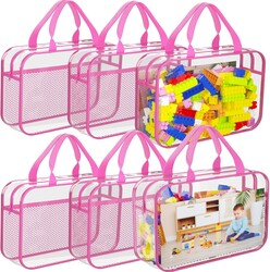 6 Packs Toy Storage Bags with Zipper, Clear PVC Organizing Bags, Reusable Toy Storage Organizer with Portable Handle, Travel Waterproof Organizer Bags for Building Blocks, Puzzle, Toys and Books