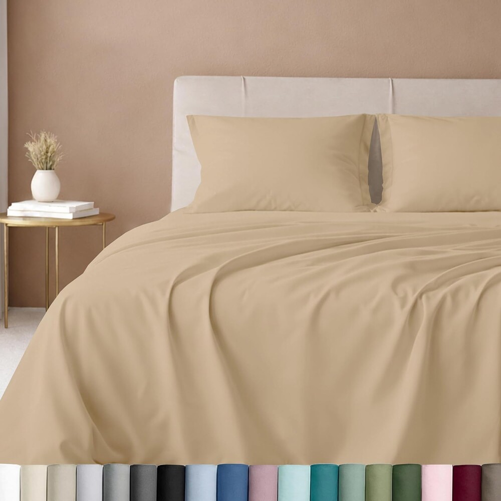 California Design Den King Size Sheets Set 600 Thread Count, 100% Cotton Sateen, Soft, King Size Bed Sheets, Bedding Sheets & Pillowcases (Golden Tan)