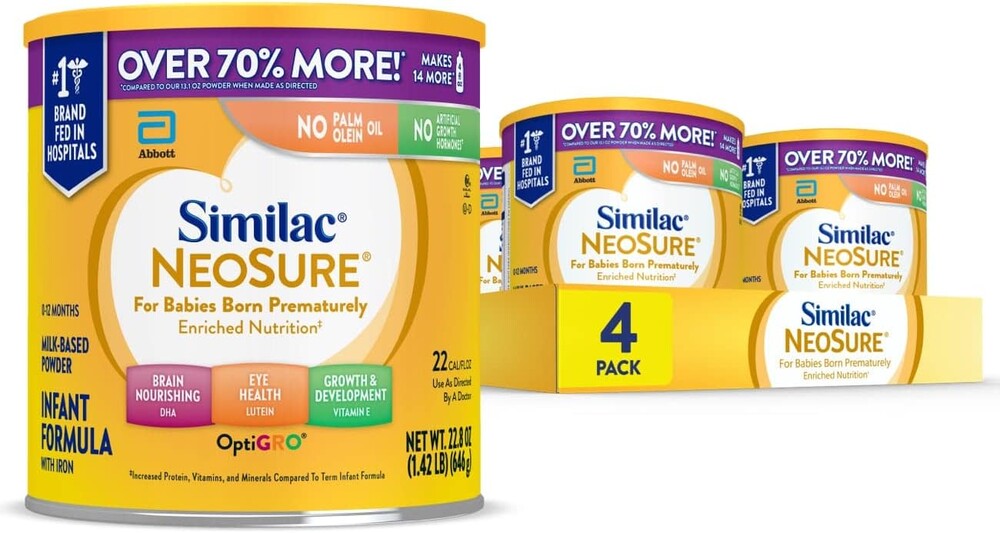 Similac NeoSure Premature Post-Discharge Infant Formula, Baby Formula Powder, 22.8-oz Value Can, Pack of 4