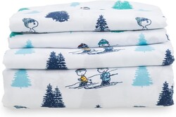 Berkshire Blanket Peanuts® Kids Sheet Set Full Size - 4 Pieces,Cute Character Snoopy Printed Soft Microfiber Bed Sheets,Snoopy's Winter Wonderland Sheet White-Blue