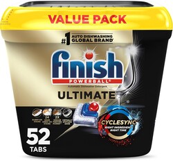 Finish Ultimate Dishwasher Pods, No Pre-Rinse Dishwasher Detergent Soap Removes Burnt-On Stain, with CycleSync Technology, Degreasing & Scrubbing Power, 52 Count (Packaging may vary)
