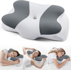 DONAMA Cervical Neck Pillow- Ergonomic Pillows for Pain Relief, Contour Memory Foam Pillow for Side/Back/Stomach Sleepers, CertiPUR-US Certified with Cooling Ice Silk Pillowcase