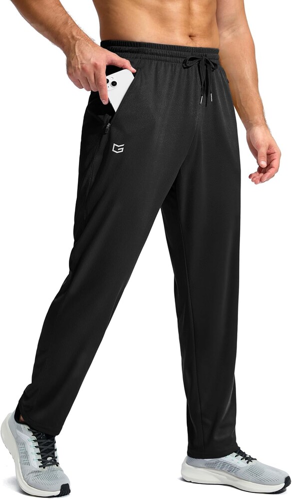 G Gradual Men's Sweatpants with Zipper Pockets Lightweight Mesh Athletic Pants for Men Open Bottom Workout Gym Running