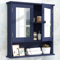 TaoHFE Blue Medicine Cabinet with Mirror, 2 Doors & 3 Open Shelves - Wall Mounted Wooden Storage Cabinet for Bathroom, Laundry or Kitchen