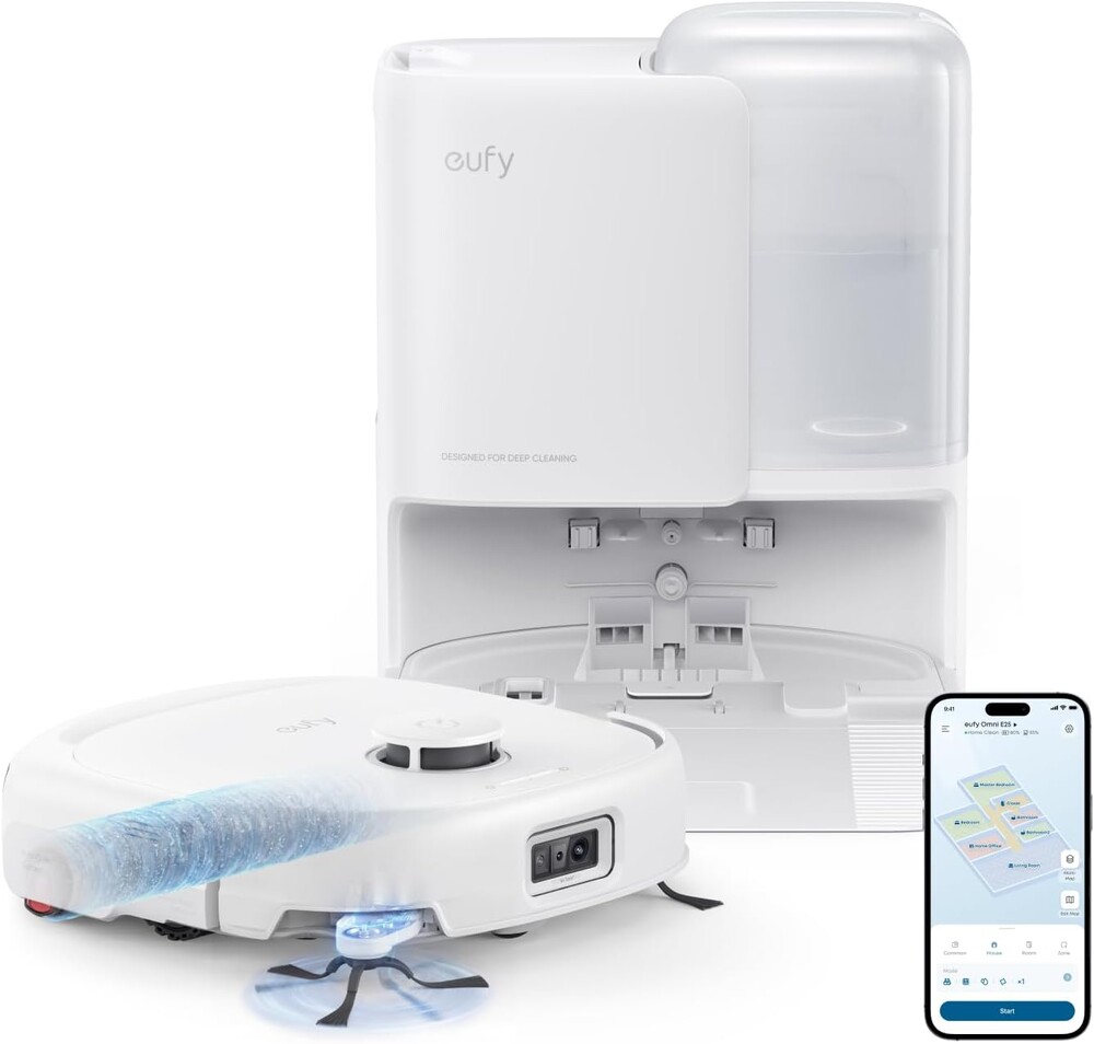 eufy Robot Vacuum E25, HydroJet System with Roller Mop, 20,000 Pa Turbo Suction, All-in-One Robot Vacuum and Mop Combo, Edge-to-Corner Cleaning, Zero-Tangle Design, AI Obstacle Avoidanced, White