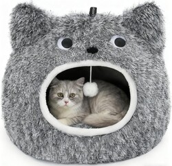CATISM Cat Bed, Cat Beds for Indoor Cats - Kitten Bed Cave Washable, Soft Plush Hooded, Removable Pillow, Non-Slip Base, Large Cave for Kitty