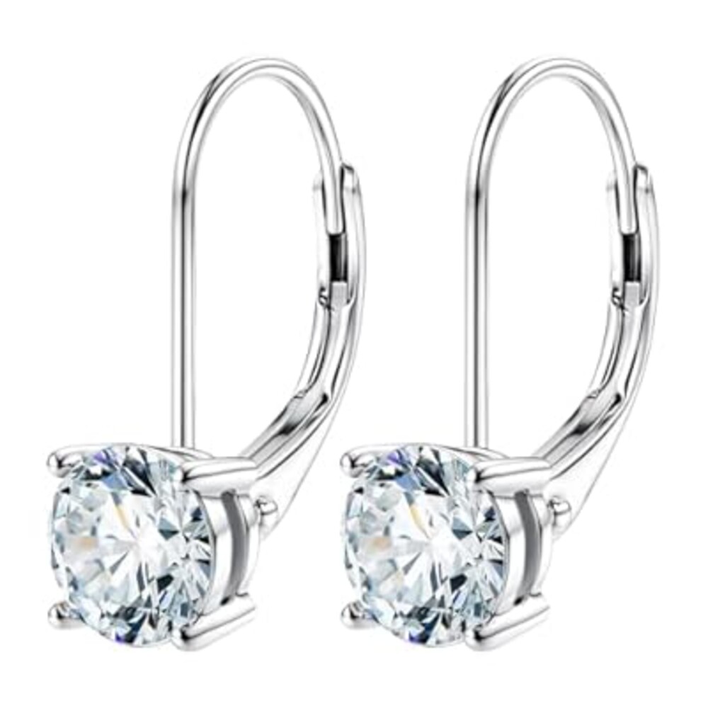 Handi Queen Moissanite Stud Earrings for Men Women, 925 Sterling Silver 18K White Gold Plated, 1CT 6.5mm Round Cut, VVS1 D Color （0.6-2ct）
