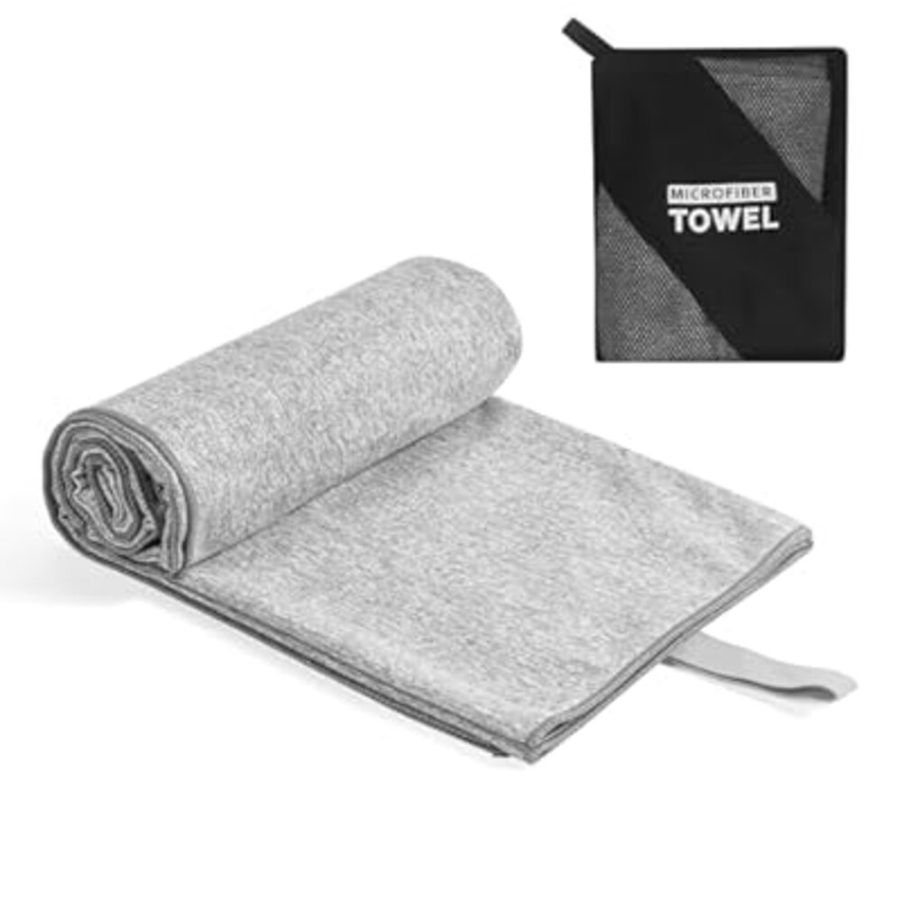 KISS QUEEN Microfiber Camping Towel,Quick Dry Large Towels for Beach Travel Body Swimming Pool Hot Yoga Mat Hiking Gym(Grey, 31.5X70 Inch)