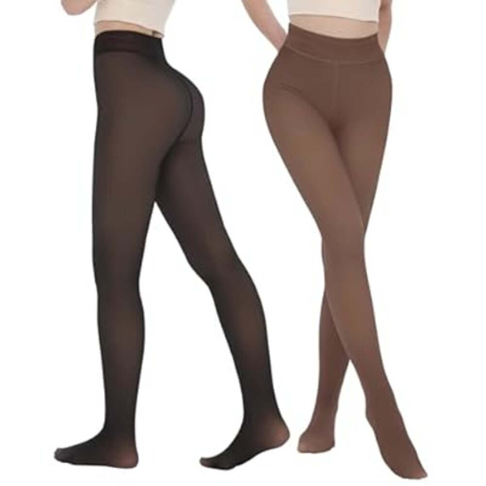 iceROSE Fleece Lined Tights Women - Sheer Black Thermal Leggings Thick Warm Pantyhose Fake Translucent Dress for Cold Winter