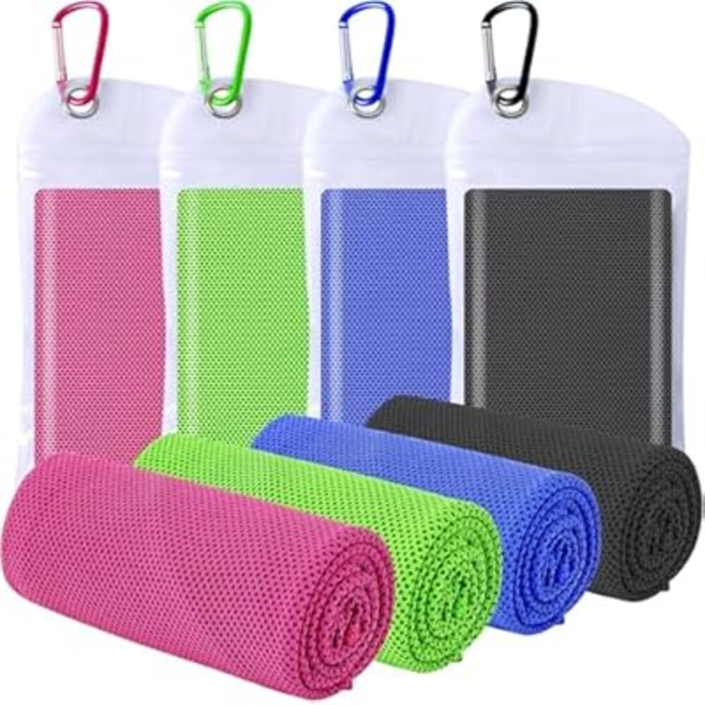 LSLCQW 4 Pack Cooling Towels (40"x12"), Cooling Towels for Neck and Face, Gym Towel for Working Out, Soft Breathable Microfiber Ice Towel for Yoga Sport Running (Blue/Green/Pink/Black)