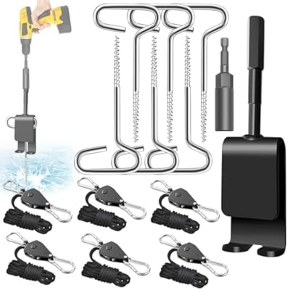 SFNSM Heavy Duty Ice Anchor Tool Kit, Universal Ice Fishing Anchor Tool with Ice Anchor Drill Adapter, Heavy Duty Tent Stakes & Rope Hanger & 1/4" Adapter Head for Setting Up Ice Fishing Shelter Tent