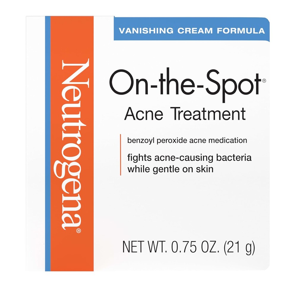Neutrogena On-The-Spot Acne Spot Treatment Cream with 2.5% Benzoyl Peroxide, Gentle Face Blemish Medicine for Acne-Prone Skin, Vanishing Formula, Clinically Proven Day-1 Results, 0.75-Ounce Tube