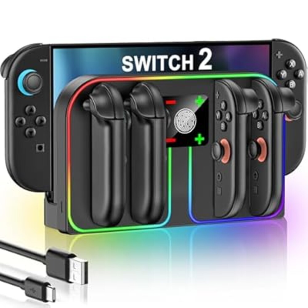 EXTREMECOOL Charging Dock Compatible with Nintendo Switch 2 (2025) for Joycon Controller, 4 in 1 Joypad Charger with Magnetic Design, Switch 2 Joy Con Fast Chagre Stand Station with USB C Cable
