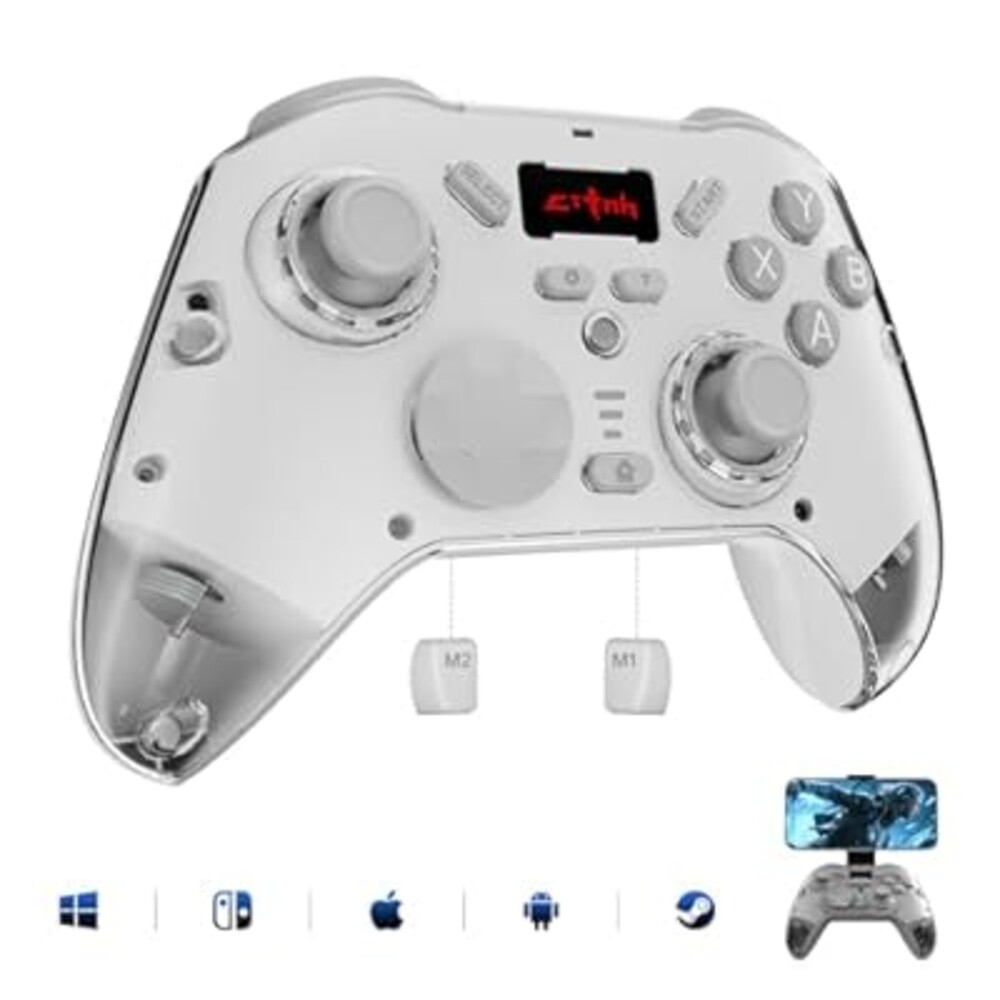 hosowe Wireless Mobile Gaming Controller Compatible for PC/Switch/Android/iOS, Interactive Screen PC Controller with Programmable, Hall Effect Joysticks&Triggers, Vibration, Motion Control (White)