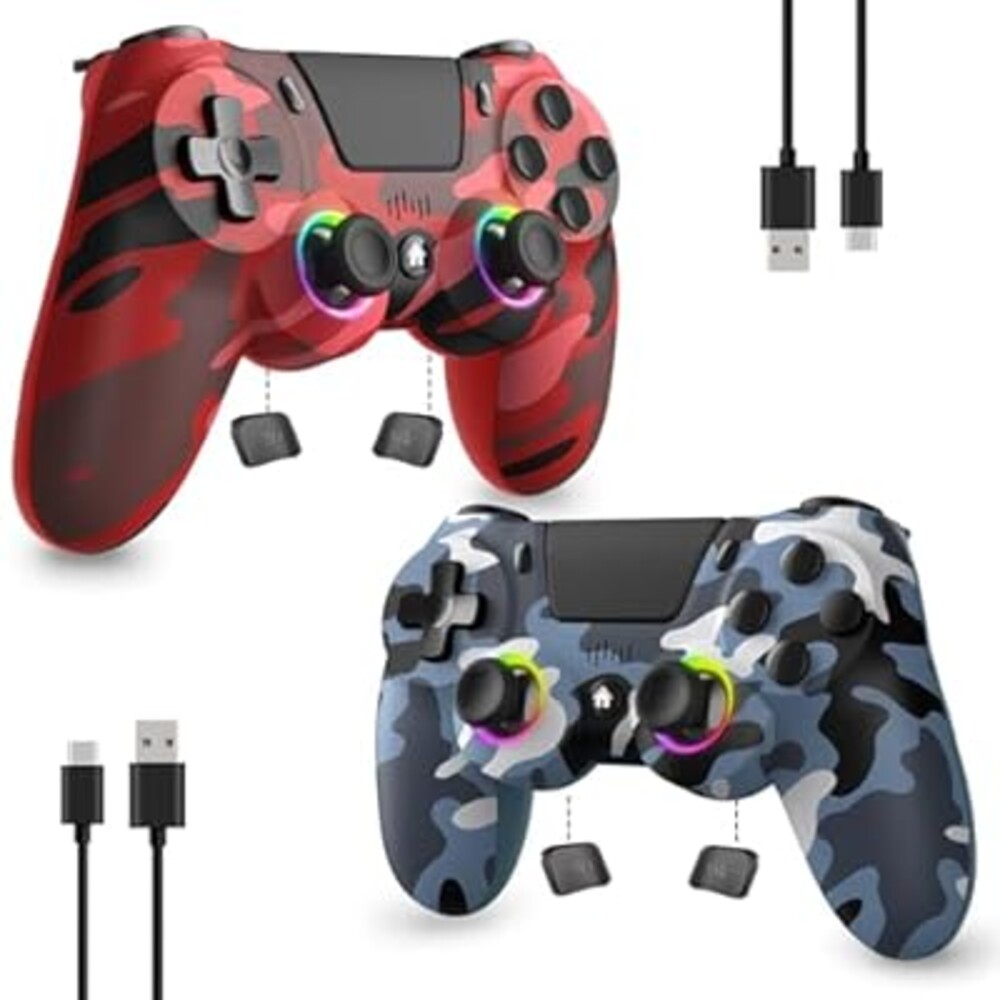 2 Pack Wireless Controller for PS4, Game Remote Controller Compatible with PS4/Slim/Pro/PC, Programmable, RGB Light, 1000mAh Battery, Dual Vibration, 6-Axis Gyro, Share, Touch Pad, Speaker&Audio Jack